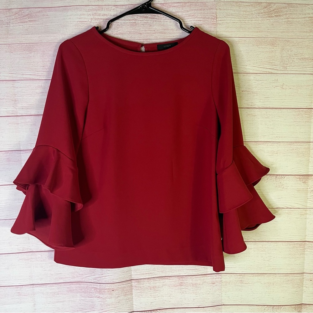 J.Crew Black Label Maroon Bell Sleeves Blouse‎ Size 0